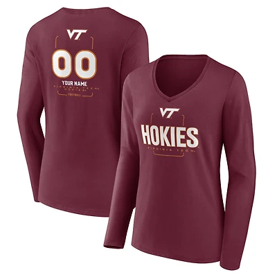 Women's Maroon Virginia Tech Hokies Personalized Name & Number Midfielder Long Sleeve V-Neck T-Shirt
