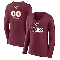 Women's Maroon Virginia Tech Hokies Personalized Name & Number Midfielder Long Sleeve V-Neck T-Shirt