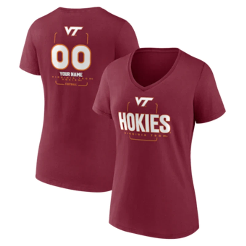 Women's Maroon Virginia Tech Hokies Personalized Name & Number Midfielder V-Neck T-Shirt