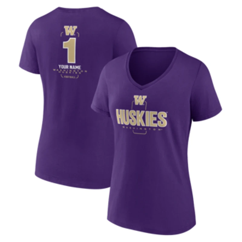 Women's Purple Washington Huskies Personalized Any Name Midfielder V-Neck T-Shirt
