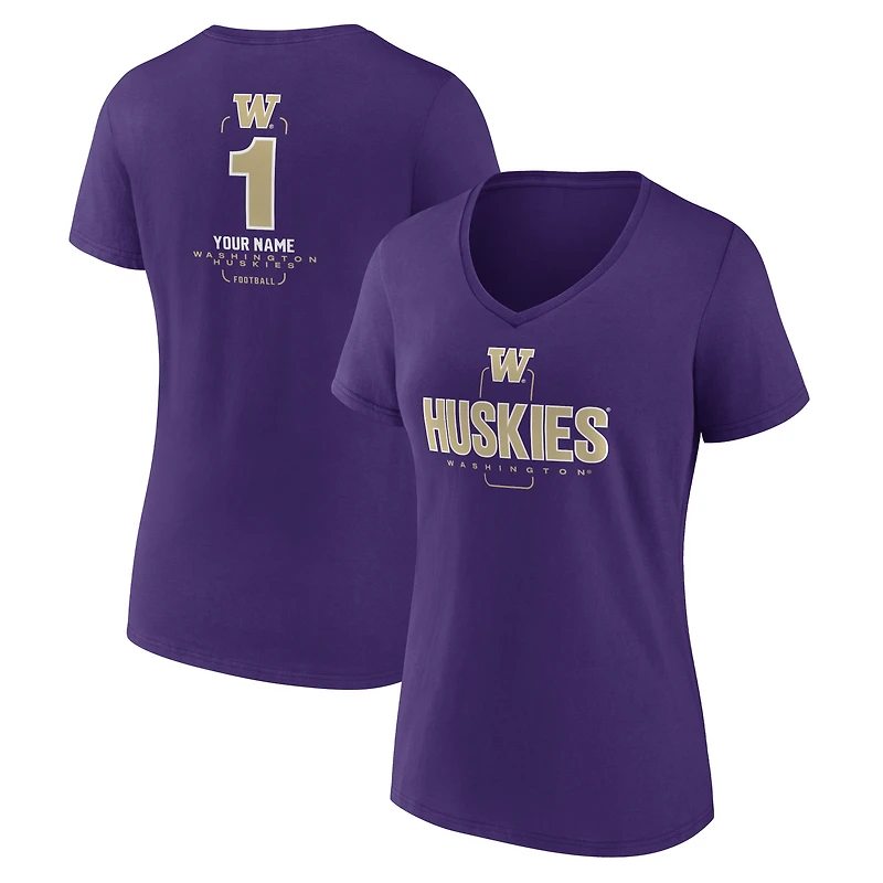 Women's Purple Washington Huskies Personalized Any Name Midfielder V-Neck T-Shirt