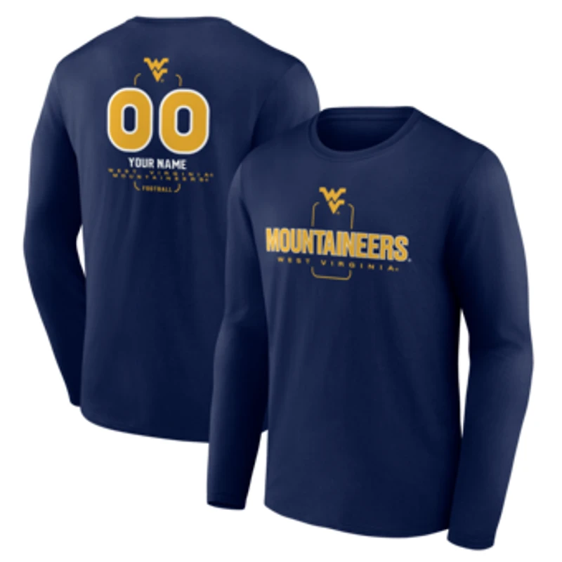 Men's Navy West Virginia Mountaineers Personalized Name & Number Midfielder Long Sleeve T-Shirt