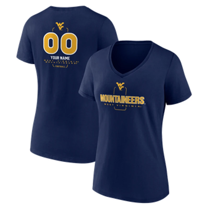 Women's Navy West Virginia Mountaineers Personalized Name & Number Midfielder V-Neck T-Shirt