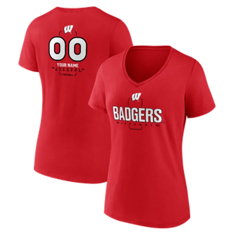 Women's Red Wisconsin Badgers Personalized Name & Number Midfielder V-Neck T-Shirt