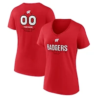 Women's Red Wisconsin Badgers Personalized Name & Number Midfielder V-Neck T-Shirt