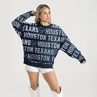 Women's Gameday Couture Navy Houston Texans Relaxed Drop Shoulder Hype Era Rhinestone Text Sweatshirt