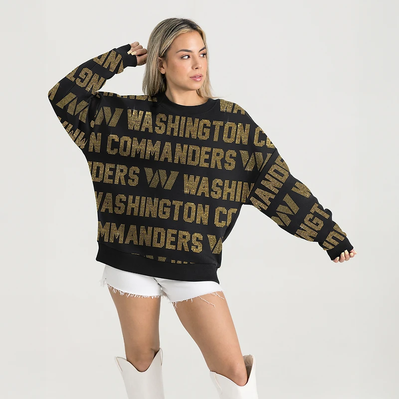 Women's Gameday Couture Black Washington Commanders Oversized Hype Era Rhinestone Text Sweatshirt