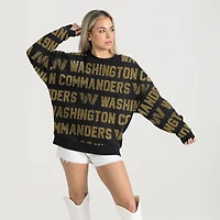 Women's Gameday Couture Black Washington Commanders Oversized Hype Era Rhinestone Text Sweatshirt