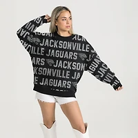 Women's Gameday Couture Black Jacksonville Jaguars Oversized Hype Era Rhinestone Text Sweatshirt