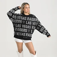 Women's Gameday Couture Black Las Vegas Raiders Relaxed Drop Shoulder Hype Era Rhinestone Text Sweatshirt