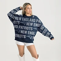 Women's Gameday Couture Navy New England Patriots Oversized Hype Era Rhinestone Text Sweatshirt