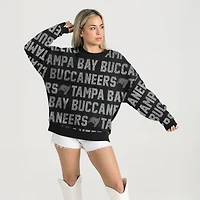 Women's Gameday Couture Black Tampa Bay Buccaneers Oversized Hype Era Rhinestone Text Sweatshirt