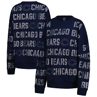 Women's Gameday Couture Navy Chicago Bears Oversized Hype Era Rhinestone Text Sweatshirt