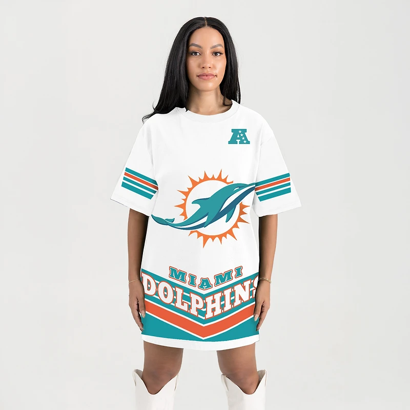 Women's Gameday Couture White Miami Dolphins Perfect Score Vintage T-Shirt Dress