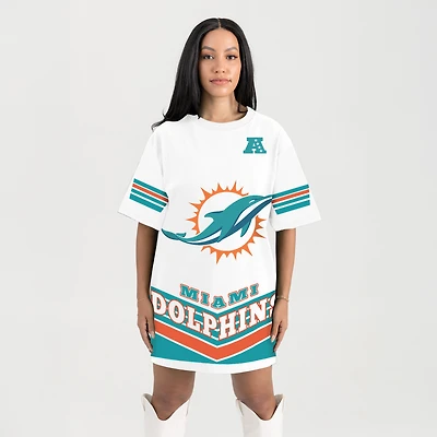Women's Gameday Couture White Miami Dolphins Perfect Score Vintage T-Shirt Dress