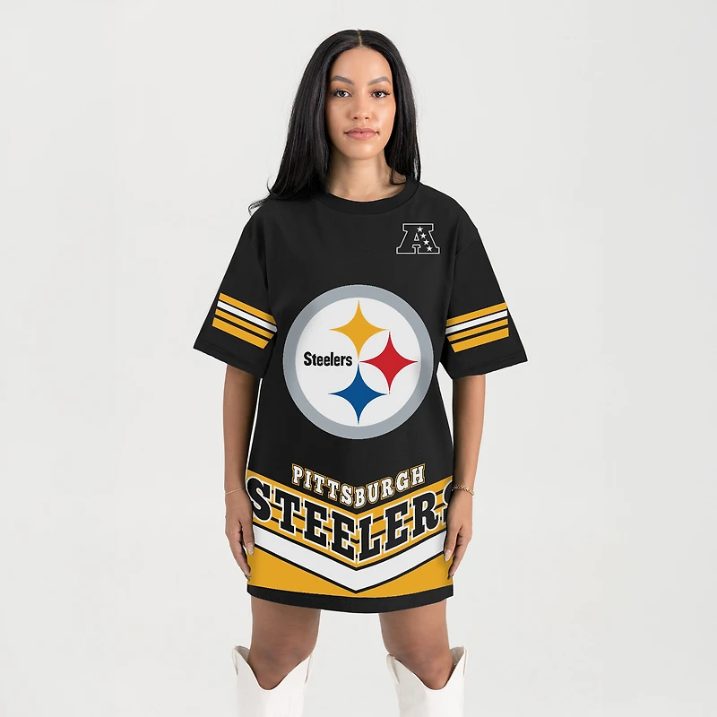 Women's Gameday Couture Black Pittsburgh Steelers Perfect Score Vintage T-Shirt Dress