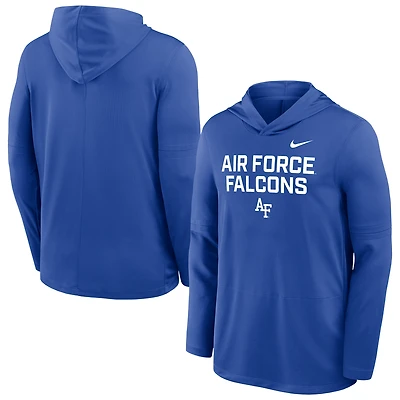 Men's Nike Royal Air Force Falcons 2025 Sideline Dri-FIT Long Sleeve Hoodie T-Shirt