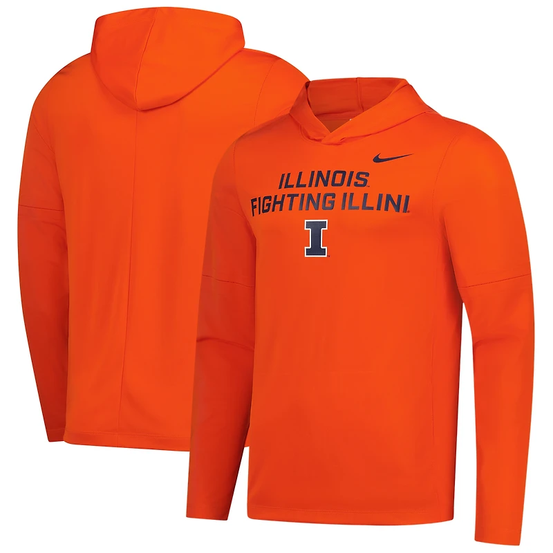 Men's Nike Orange Illinois Fighting Illini 2025 Sideline Dri-FIT Long Sleeve Hoodie T-Shirt