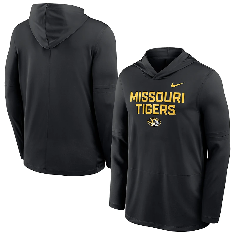 Men's Nike Black Missouri Tigers 2025 Sideline Dri-FIT Long Sleeve Hoodie T-Shirt