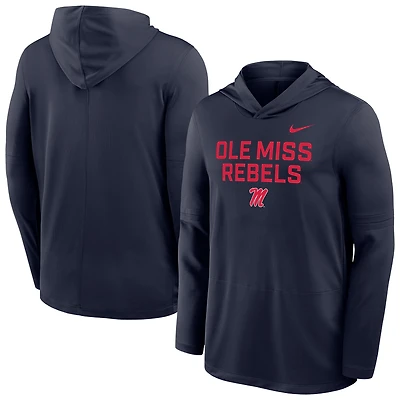 Men's Nike Navy Ole Miss Rebels 2025 Sideline Dri-FIT Long Sleeve Hoodie T-Shirt