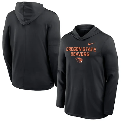 Men's Nike Black Oregon State Beavers 2025 Sideline Dri-FIT Long Sleeve Hoodie T-Shirt