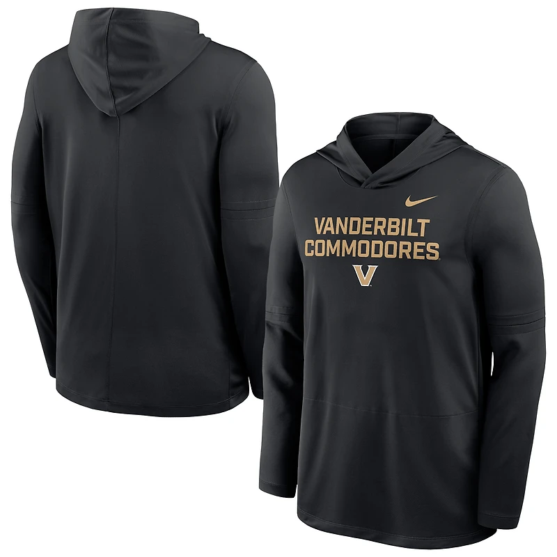 Men's Nike Black Vanderbilt Commodores 2025 Sideline Dri-FIT Long Sleeve Hoodie T-Shirt