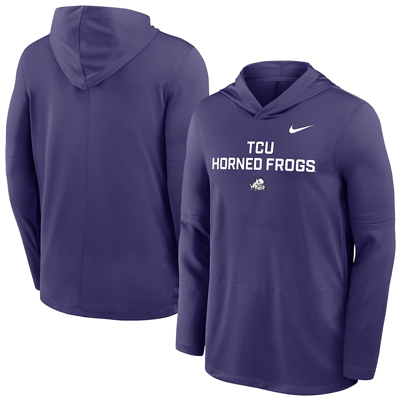 Men's Nike Purple TCU Horned Frogs 2025 Sideline Dri-FIT Long Sleeve Hoodie T-Shirt