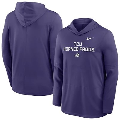 Men's Nike Purple TCU Horned Frogs 2025 Sideline Dri-FIT Long Sleeve Hoodie T-Shirt