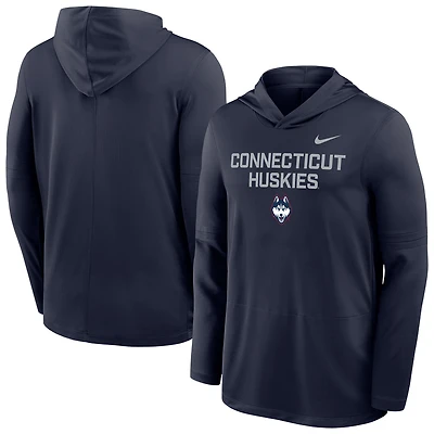 Men's Nike Navy UConn Huskies 2025 Sideline Dri-FIT Long Sleeve Hoodie T-Shirt