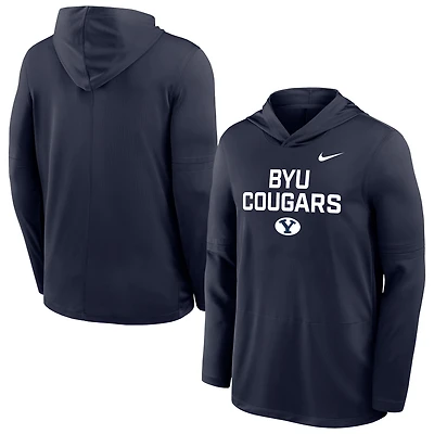 Men's Nike Navy BYU Cougars 2025 Sideline Dri-FIT Long Sleeve Hoodie T-Shirt