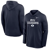 Men's Nike Navy BYU Cougars 2025 Sideline Dri-FIT Long Sleeve Hoodie T-Shirt
