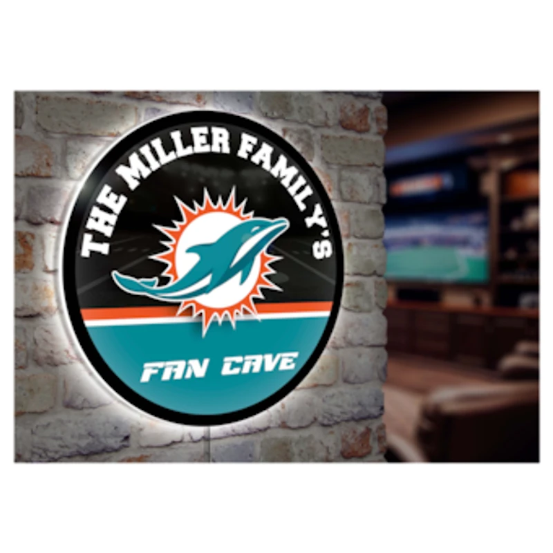 Miami Dolphins Personalized 23" Round LED Wall Sign
