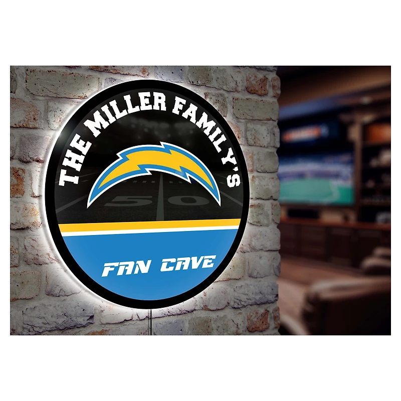 Los Angeles Chargers Personalized 23" Round LED Wall Sign