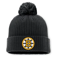 Men's Fanatics Black Boston Bruins Primary Logo Cuffed Knit Hat with Pom