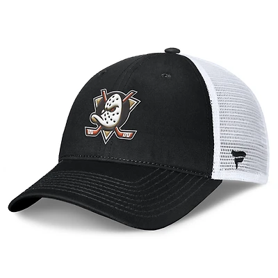 Men's Fanatics Black/White Anaheim Ducks Core Primary Logo Trucker Adjustable Hat