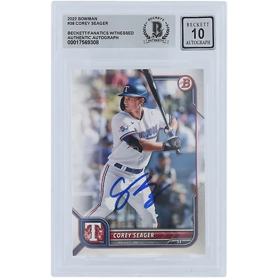 Corey Seager Texas Rangers Autographed 2022 Bowman #38 Beckett Fanatics Witnessed Authenticated 10 Card