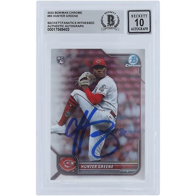 Hunter Greene Cincinnati Reds Autographed 2022 Bowman Chrome #95 Beckett Fanatics Witnessed Authenticated 10 Rookie Card