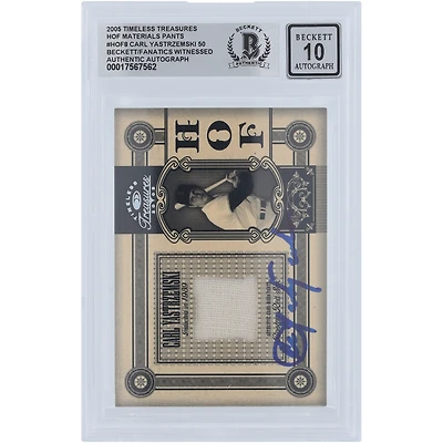 Carl Yastrzemski Boston Red Sox Autographed 2005 Donruss Timeless Treasures HOF Materials Pants Relic #HOF-8 #/50 Beckett Fanatics Witnessed Authenticated 10 Card
