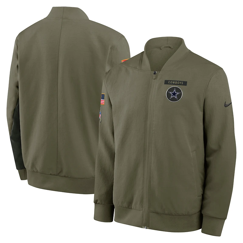 Men's Nike Olive Dallas Cowboys 2025 Salute to Service Sideline Full-Zip Bomber Jacket