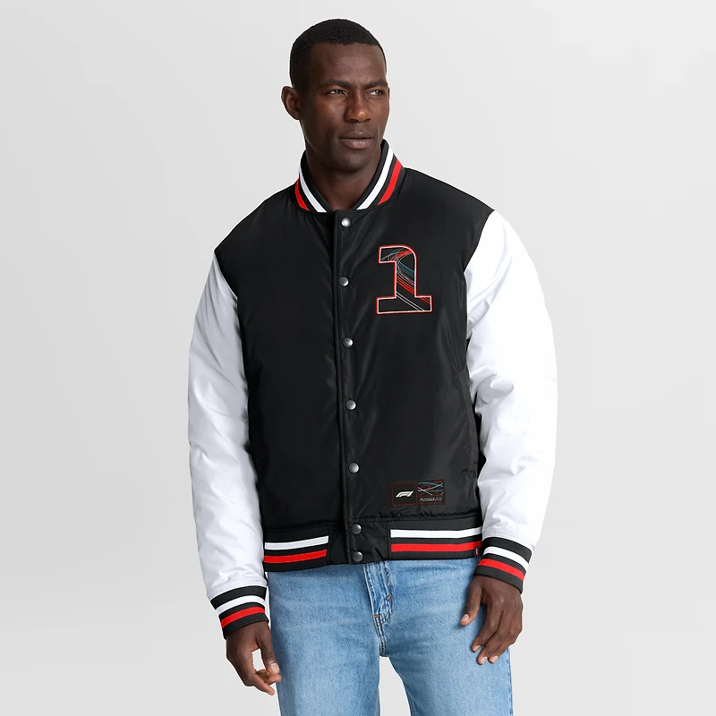 Men's Black/White 2025 Las Vegas Grand Prix Night Racing Full-Snap Bomber Jacket