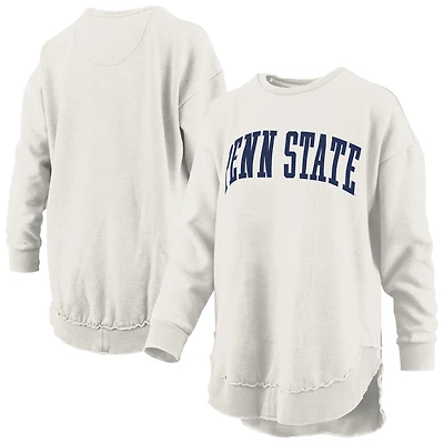 Women's Pressbox Oatmeal Penn State Nittany Lions Melange Poncho Vintage Fleece Long Sleeve Pullover Sweatshirt