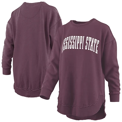 Women's Pressbox  Maroon Mississippi State Bulldogs Melange Poncho Vintage Fleece Long Sleeve Pullover Sweatshirt