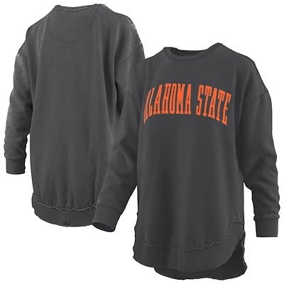 Women's Pressbox  Black Oklahoma State Cowboys Melange Poncho Vintage Fleece Long Sleeve Pullover Sweatshirt