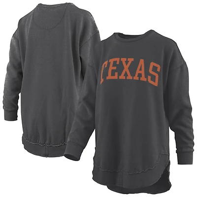 Women's Pressbox  Black Texas Longhorns Melange Poncho Vintage Fleece Long Sleeve Pullover Sweatshirt