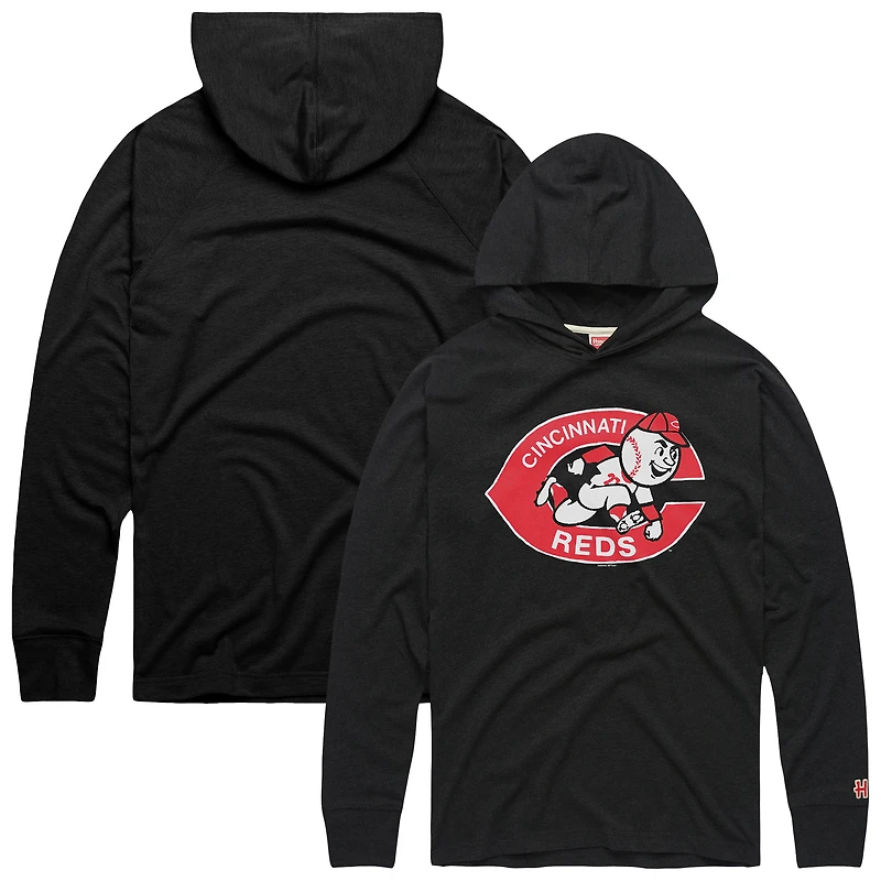 Men's Homage Black Cincinnati Reds Lightweight Raglan Tri-Blend Pullover Hoodie