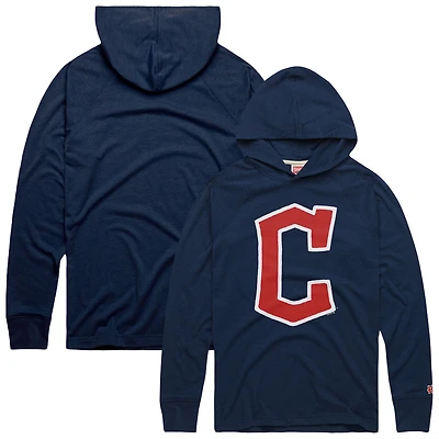 Men's Homage Navy Cleveland Guardians Lightweight Raglan Tri-Blend Pullover Hoodie