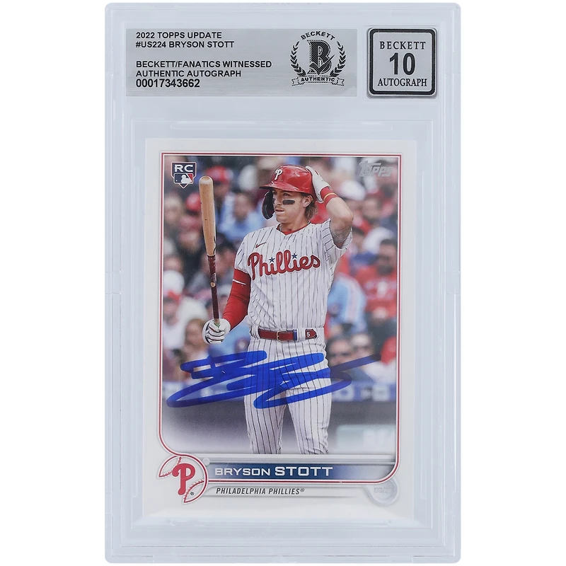 Bryson Stott Philadelphia Phillies Autographed 2022 Topps Update #US224 Beckett Fanatics Witnessed Authenticated 10 Rookie Card