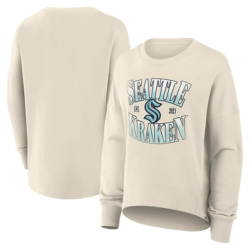 Women's Fanatics Cream Seattle Kraken Oversized Slice Pullover Sweatshirt
