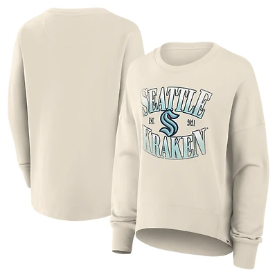 Women's Fanatics Cream Seattle Kraken Oversized Slice Pullover Sweatshirt