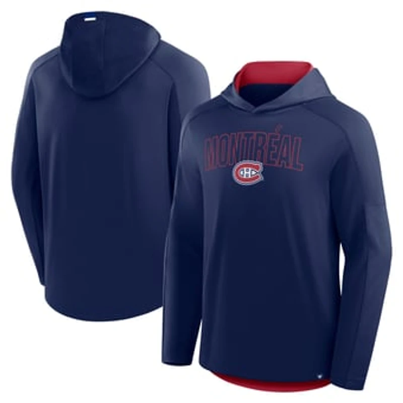 Men's Fanatics Navy Montreal Canadiens Penalty Shot Long Sleeve Hooded T-Shirt